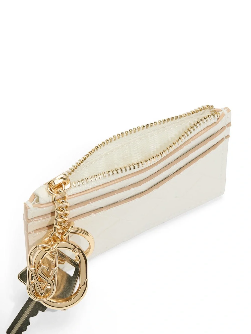 Victoria’s Secret Quilted Cardholder ID Window with Gold Keychain white NWT - Picture 3 of 12